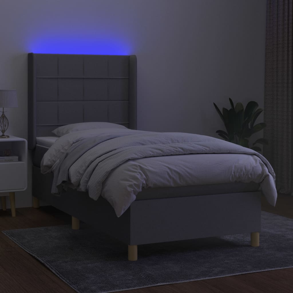 Sommier à lattes de lit matelas LED Gris clair 100x200 cm Tissu - XIOS