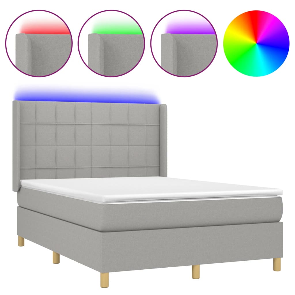 Sommier à lattes de lit et matelas et LED Gris clair 140x190 cm