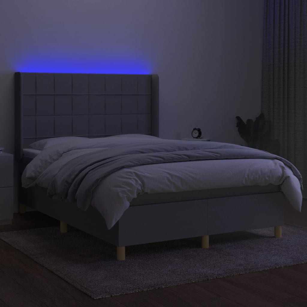 Sommier à lattes de lit et matelas et LED Gris clair 140x190 cm - XIOS
