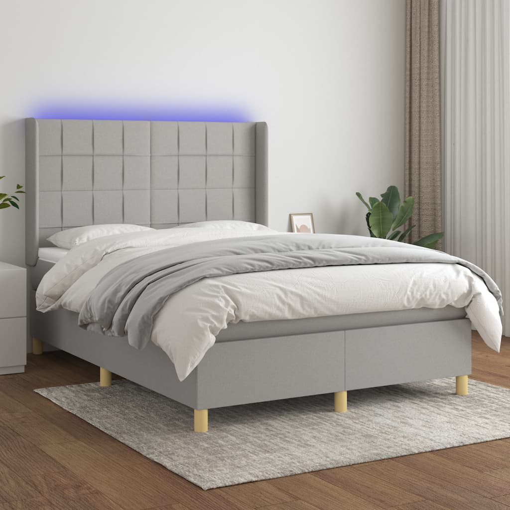 Sommier à lattes de lit et matelas et LED Gris clair 140x190 cm - XIOS