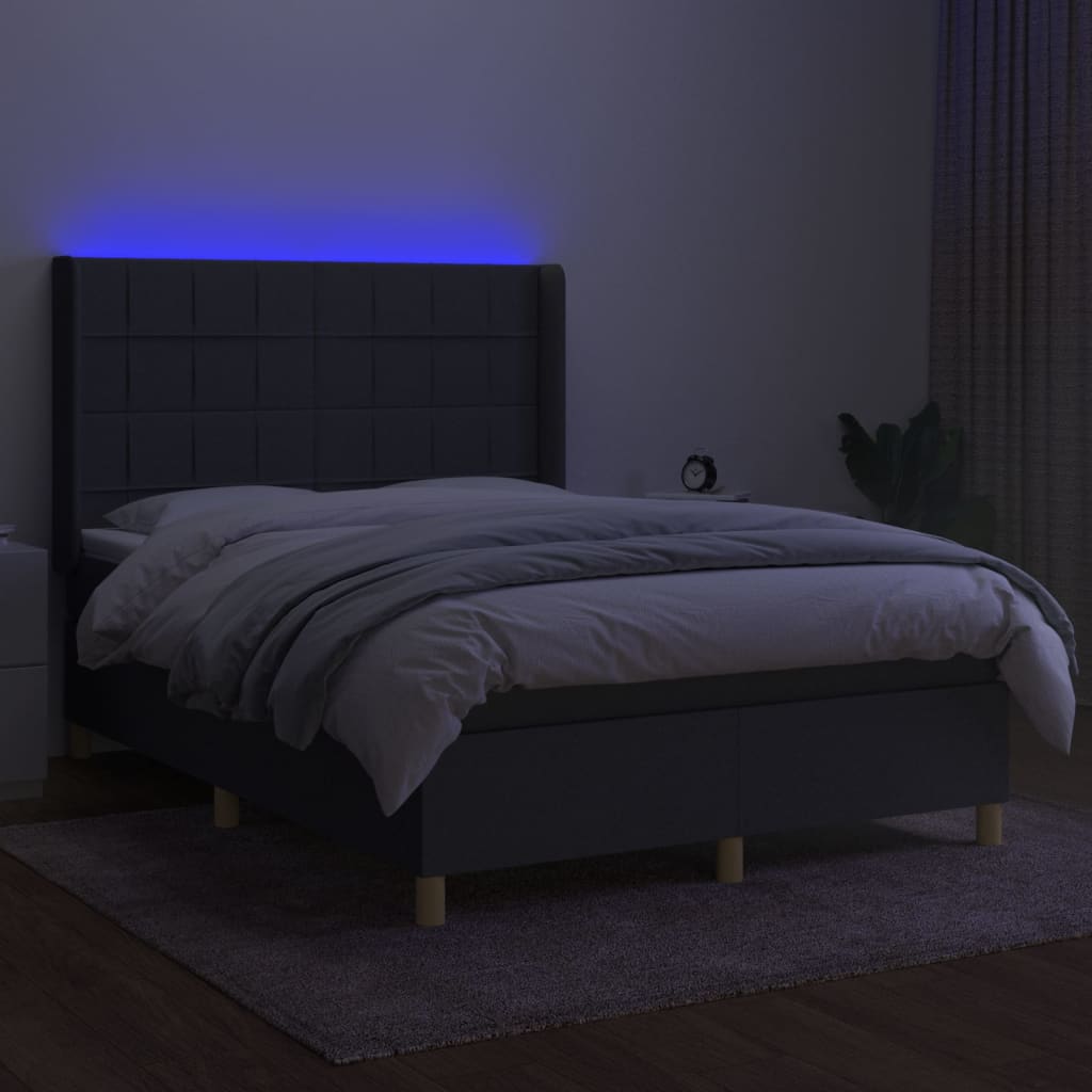 Sommier à lattes de lit matelas LED Gris foncé 140x190 cm Tissu - XIOS