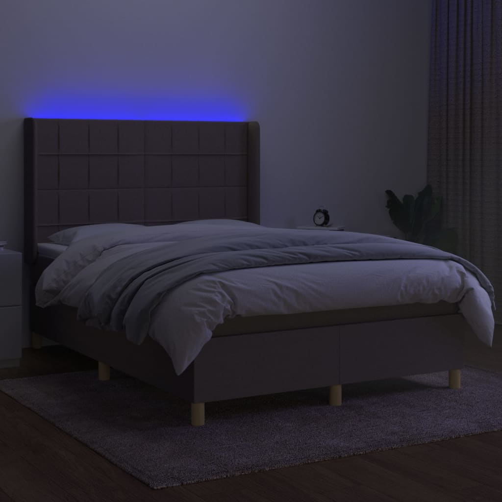 Sommier à lattes de lit matelas et LED Taupe 140x190 cm Tissu - XIOS