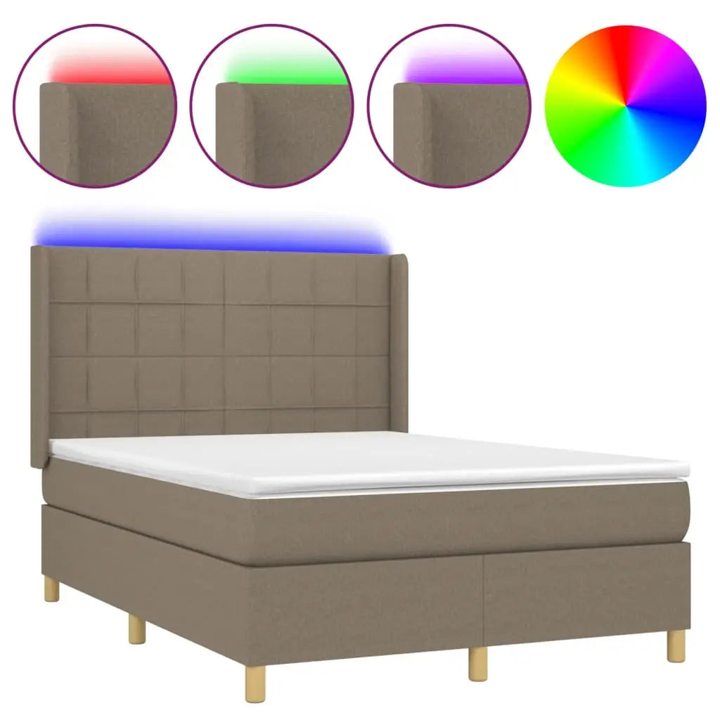 Sommier à lattes de lit matelas et LED Taupe 140x200 cm Tissu - XIOS