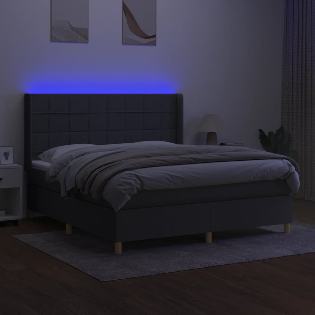 Sommier à lattes de lit matelas LED Gris foncé 160x200 cm Tissu - XIOS