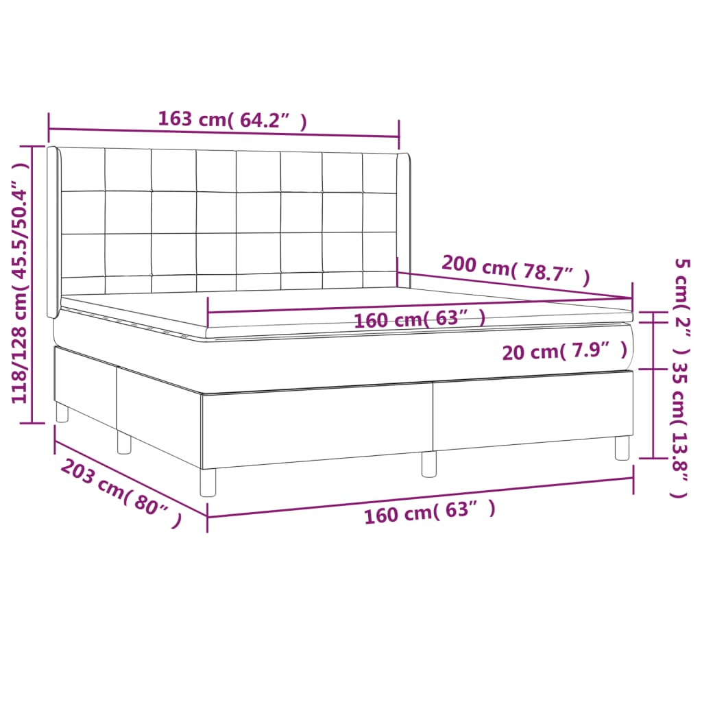 Sommier à lattes de lit matelas et LED Noir 160x200 cm Tissu - XIOS