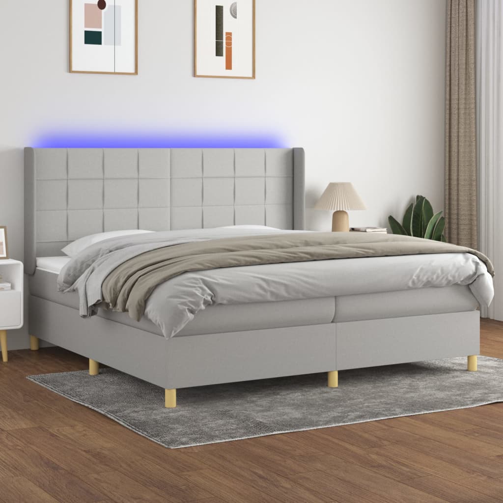 Sommier à lattes de lit matelas LED Gris clair 200x200 cm Tissu - XIOS