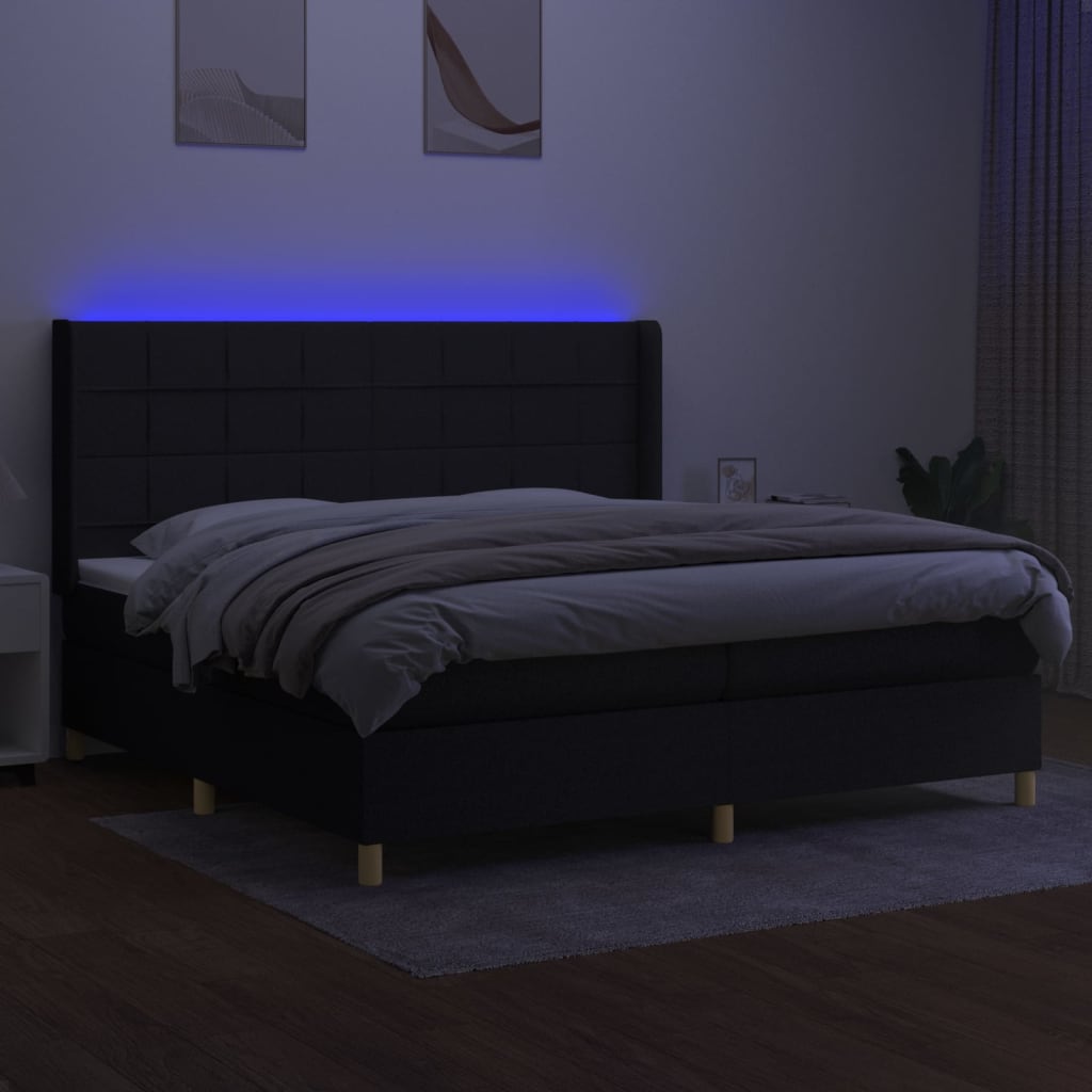 Sommier à lattes de lit et matelas et LED Noir 200x200 cm Tissu - XIOS