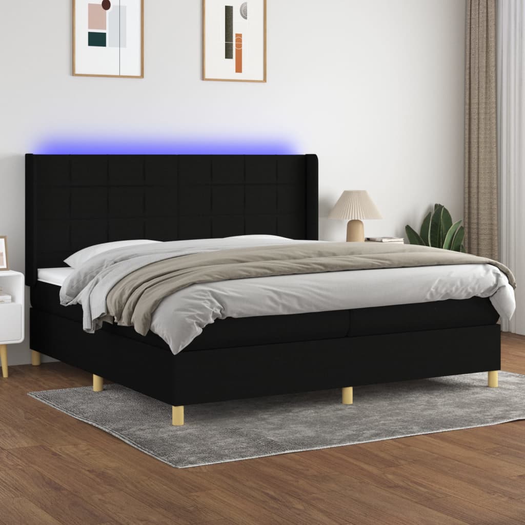 Sommier à lattes de lit et matelas et LED Noir 200x200 cm Tissu - XIOS