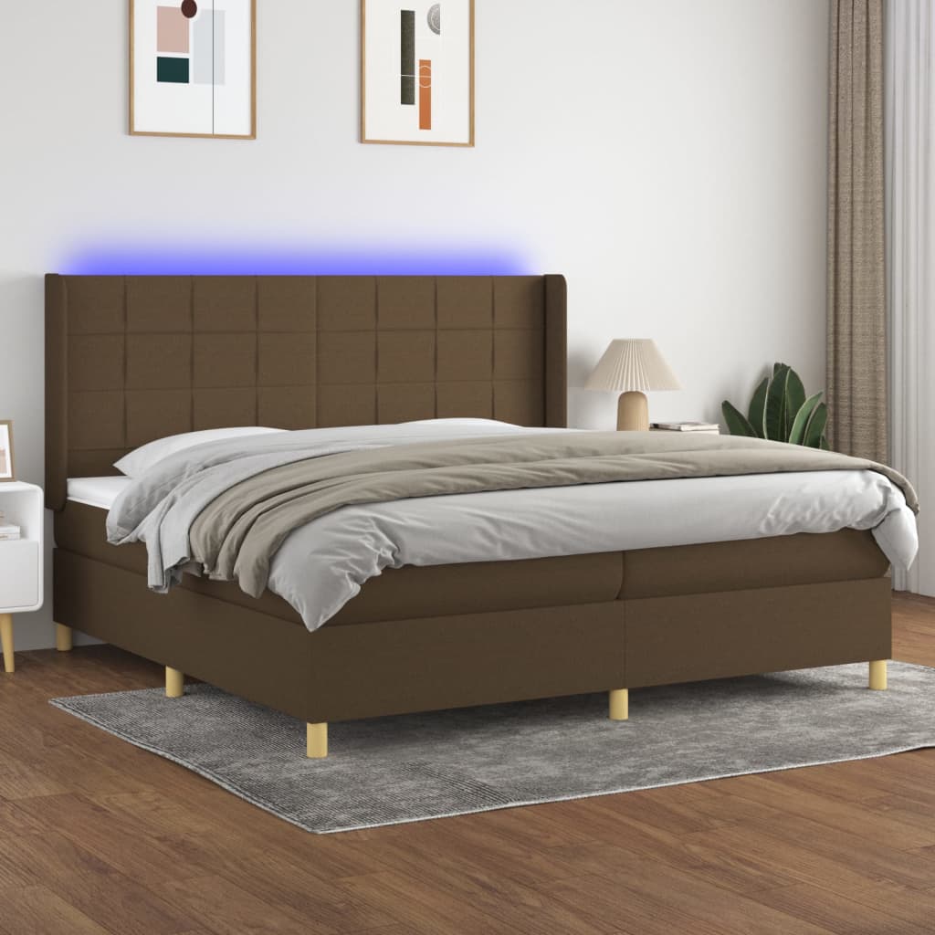 Sommier à lattes de lit matelas et LED Marron foncé 200x200 cm - XIOS