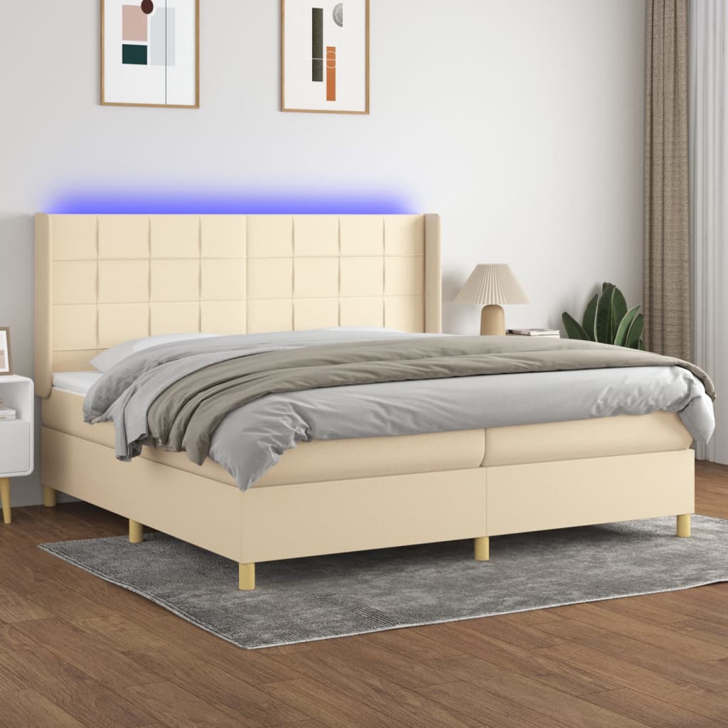 Sommier à lattes de lit matelas et LED Crème 200x200 cm Tissu - XIOS