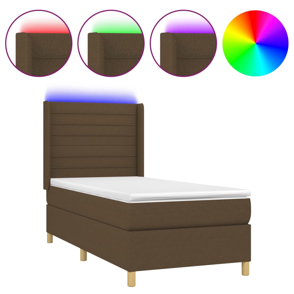 Sommier à lattes de lit matelas LED Marron foncé 80x200cm Tissu - XIOS