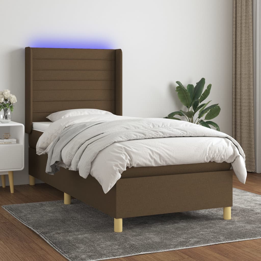 Sommier à lattes de lit matelas LED Marron foncé 80x200cm Tissu - XIOS