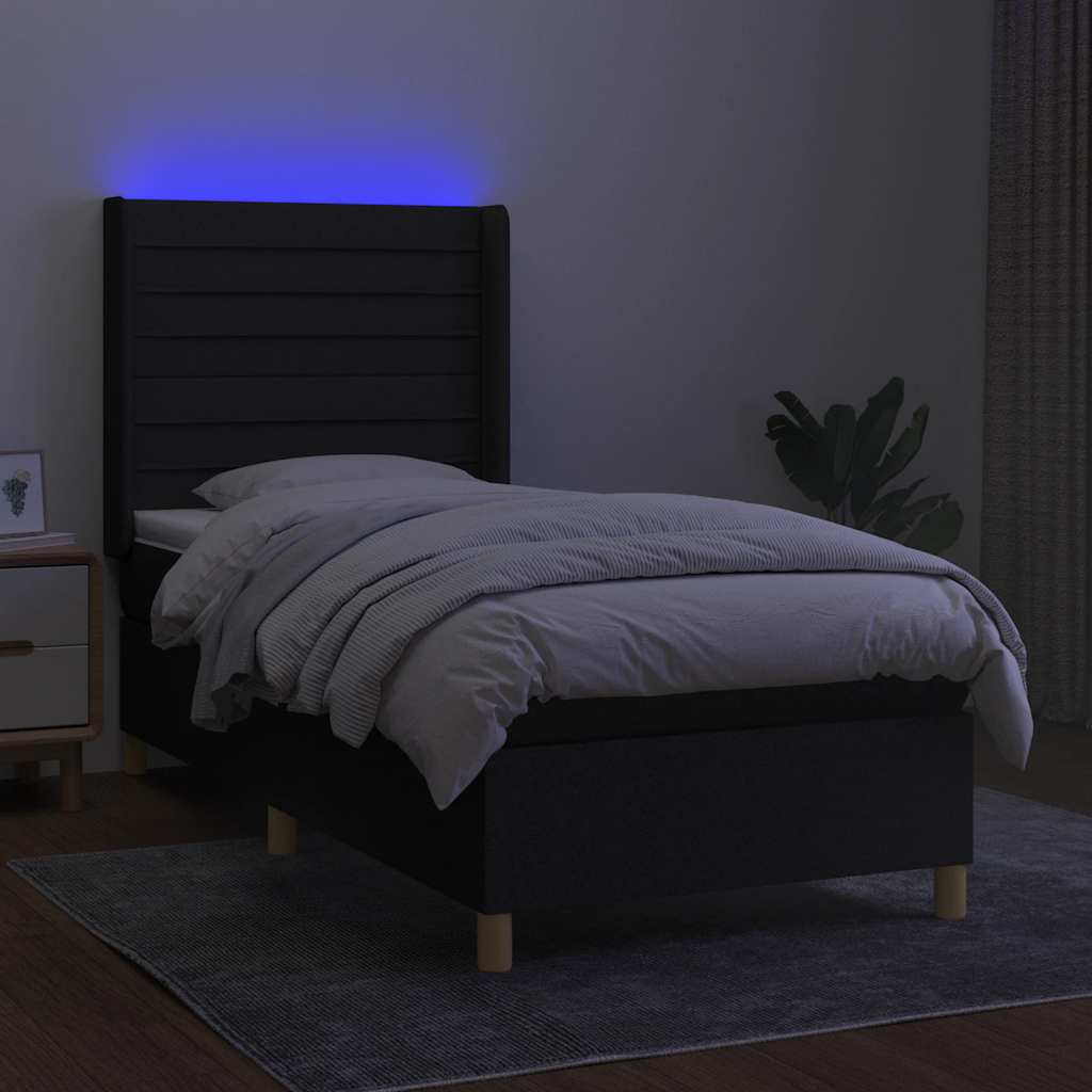 Sommier à lattes de lit matelas et LED Noir 90x190 cm Tissu - XIOS