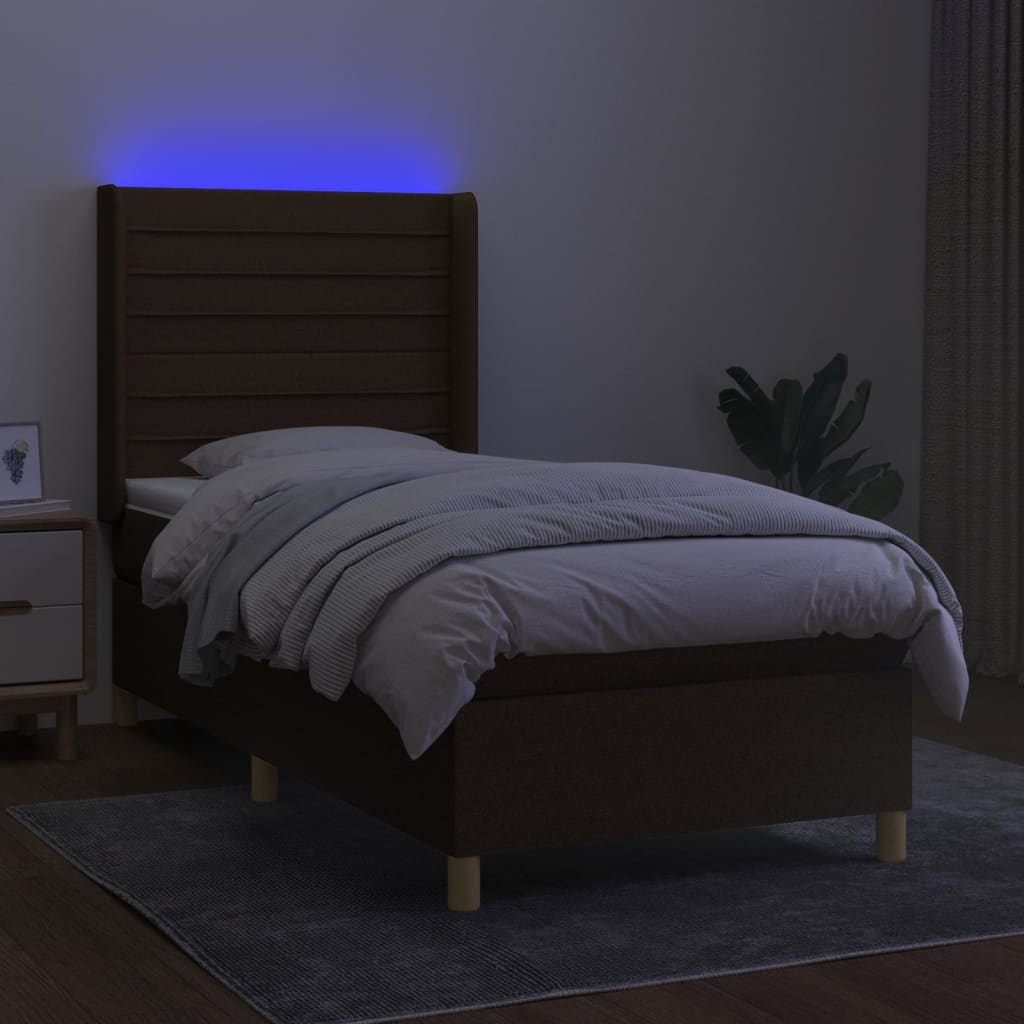Sommier à lattes de lit matelas LED Marron foncé 90x190cm Tissu - XIOS