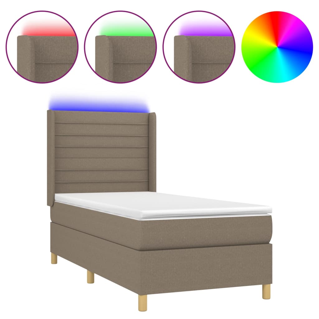 Sommier à lattes de lit matelas et LED Taupe 90x200 cm Tissu - XIOS