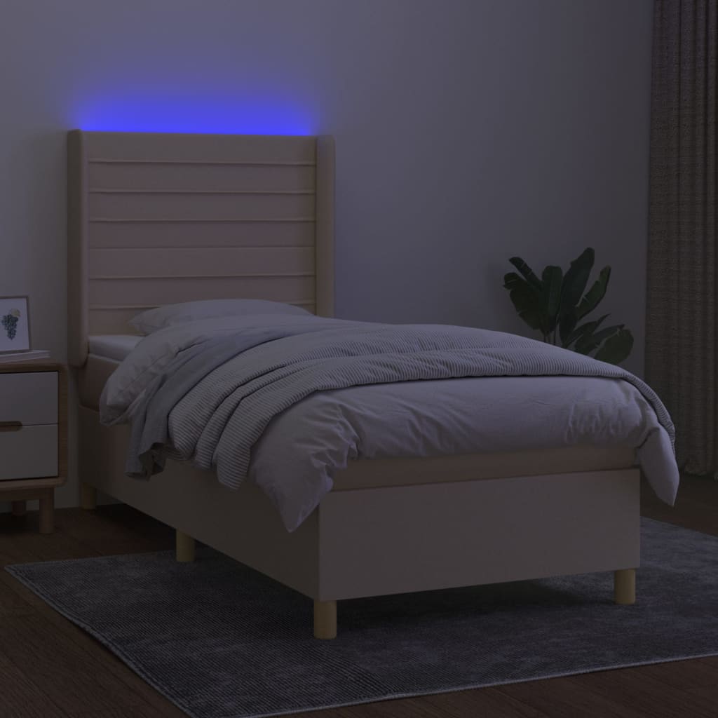 Sommier à lattes de lit matelas et LED Crème 90x200 cm Tissu - XIOS