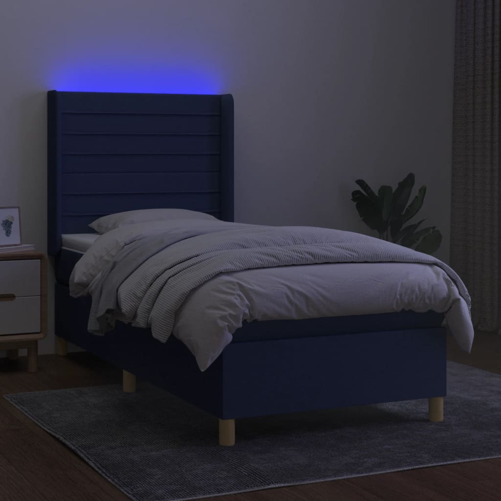 Sommier à lattes de lit matelas et LED Bleu 90x200 cm Tissu - XIOS