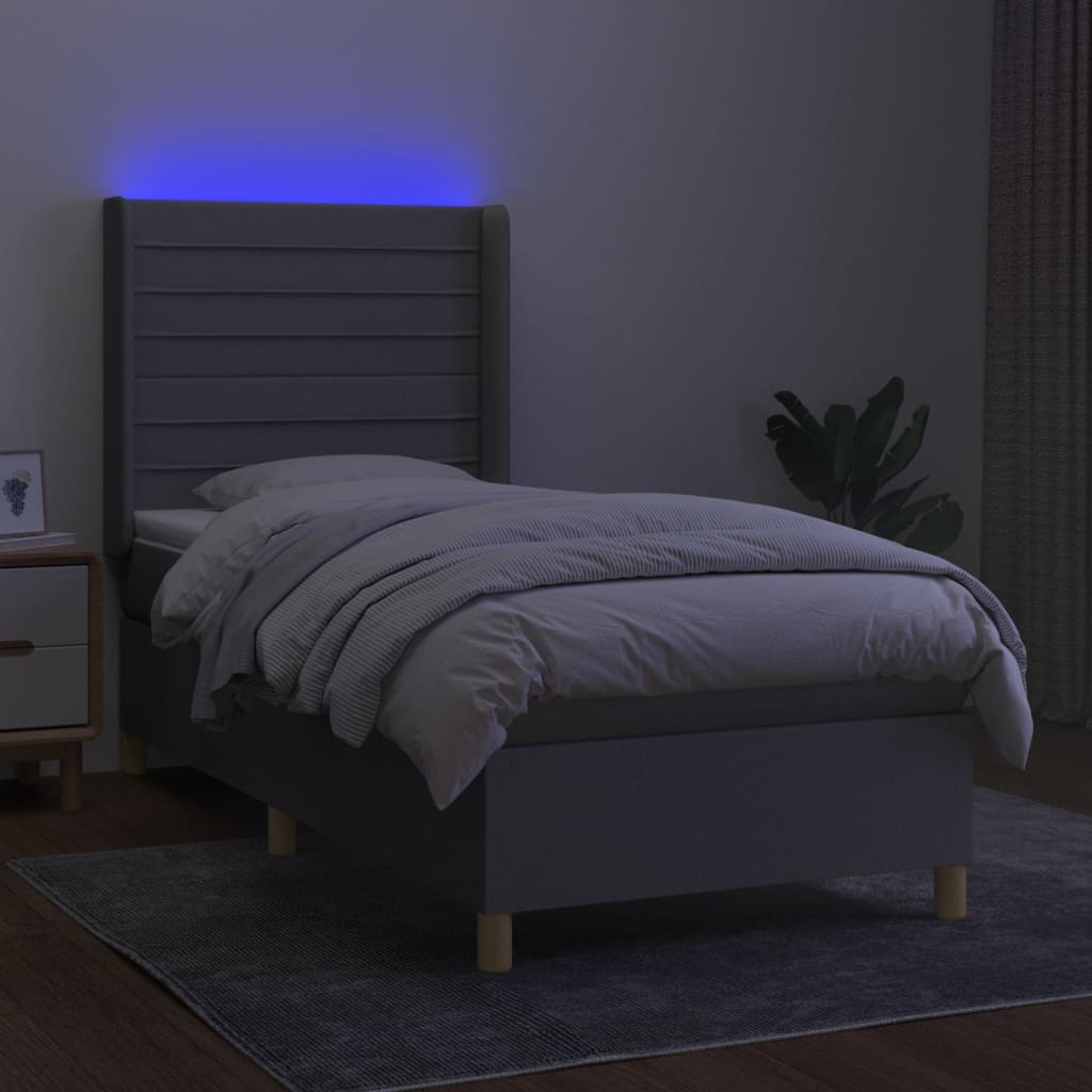 Sommier à lattes de lit matelas LED Gris clair 100x200 cm Tissu - XIOS