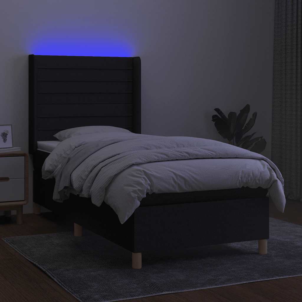 Sommier à lattes de lit matelas et LED Noir 100x200 cm Tissu - XIOS