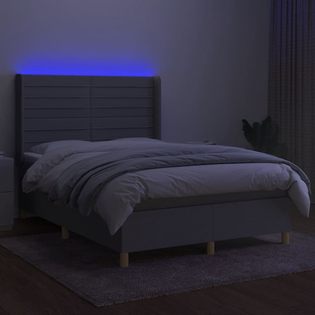 Sommier à lattes de lit matelas LED Gris clair 140x190 cm Tissu - XIOS