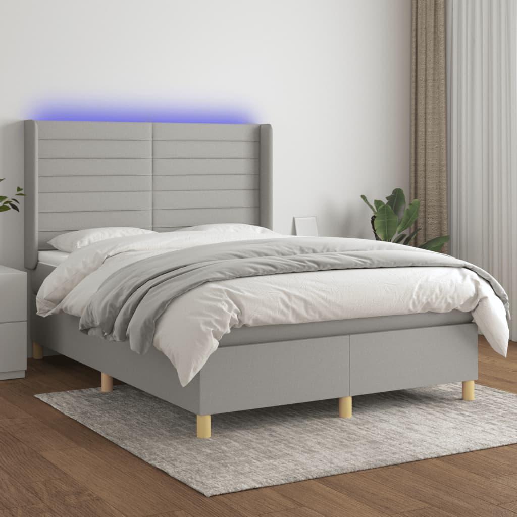 Sommier à lattes de lit matelas LED Gris clair 140x190 cm Tissu - XIOS