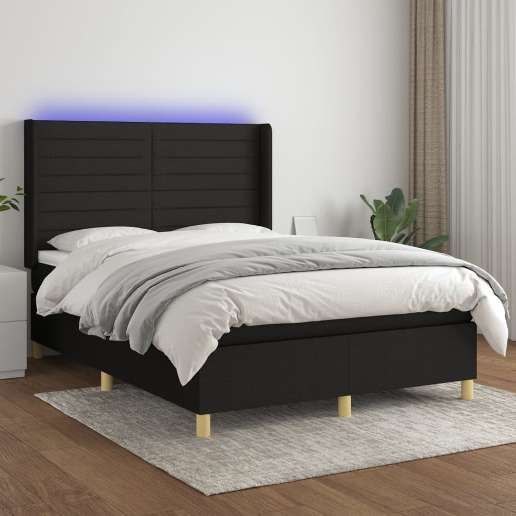 Sommier à lattes de lit matelas et LED Noir 140x190 cm Tissu - XIOS