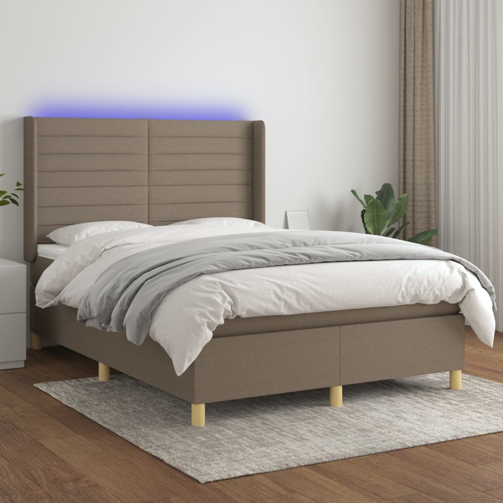 Sommier à lattes de lit matelas et LED Taupe 140x190 cm Tissu - XIOS