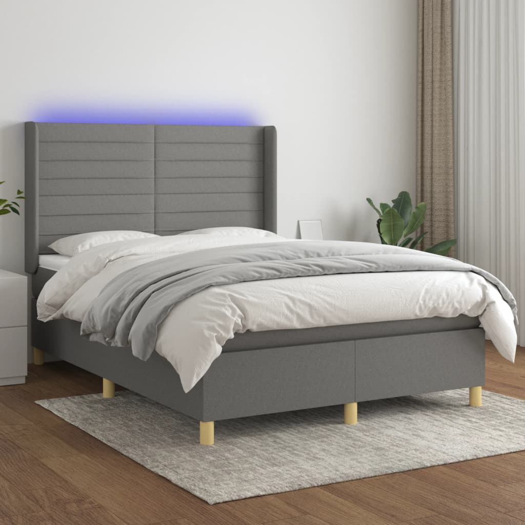 Sommier à lattes de lit matelas LED Gris foncé 140x200 cm Tissu - XIOS