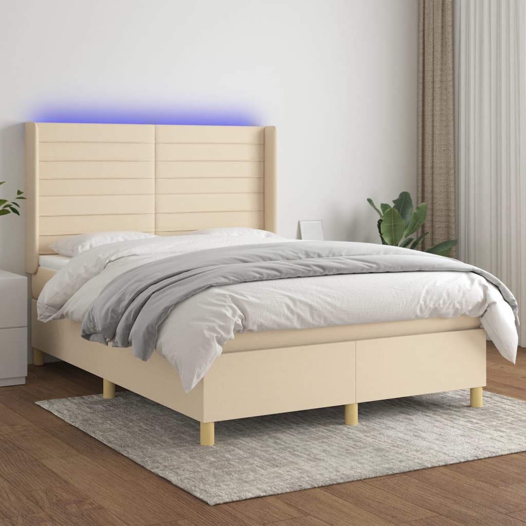 Sommier à lattes de lit matelas et LED Crème 140x200 cm Tissu - XIOS