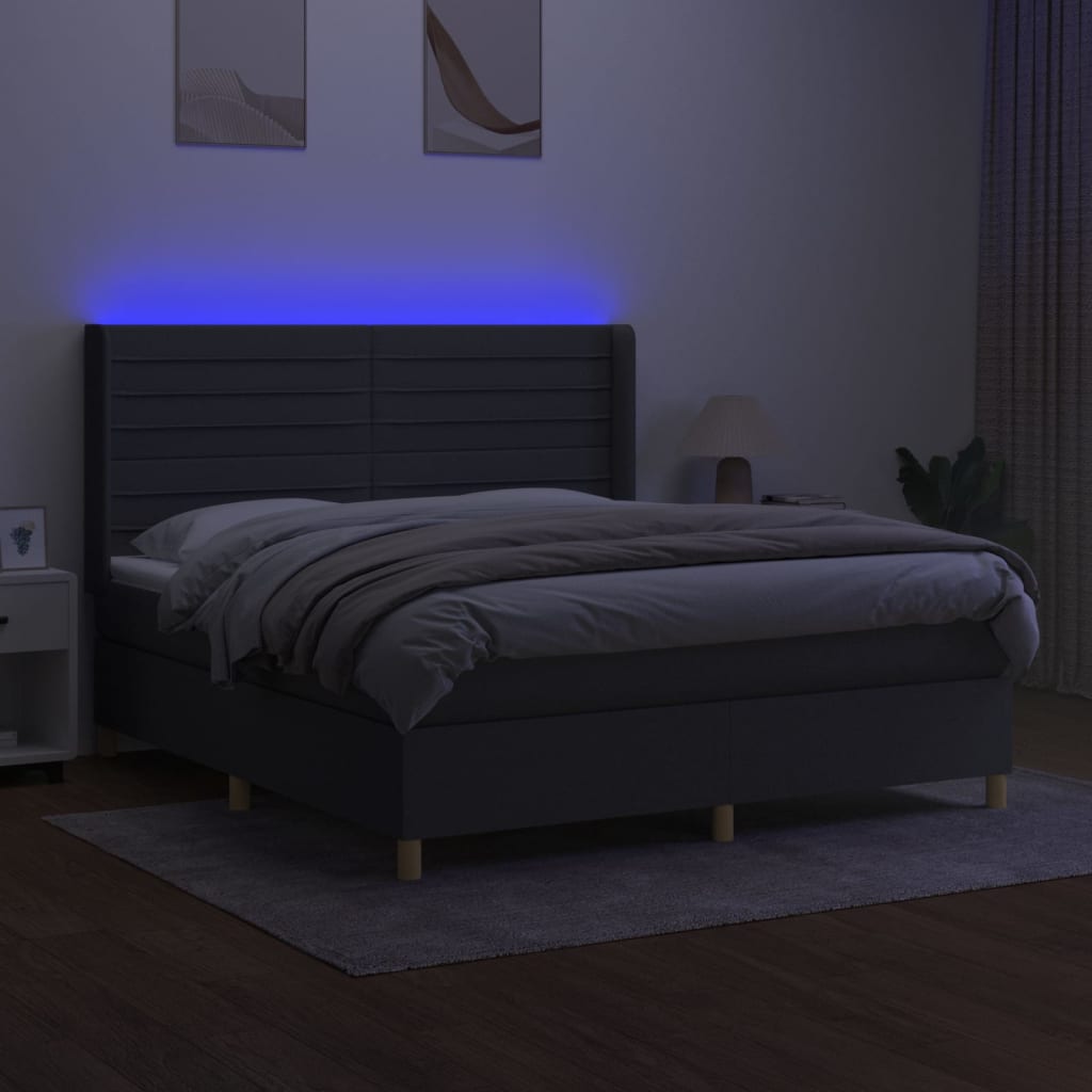 Sommier à lattes de lit matelas LED Gris foncé 160x200 cm Tissu - XIOS