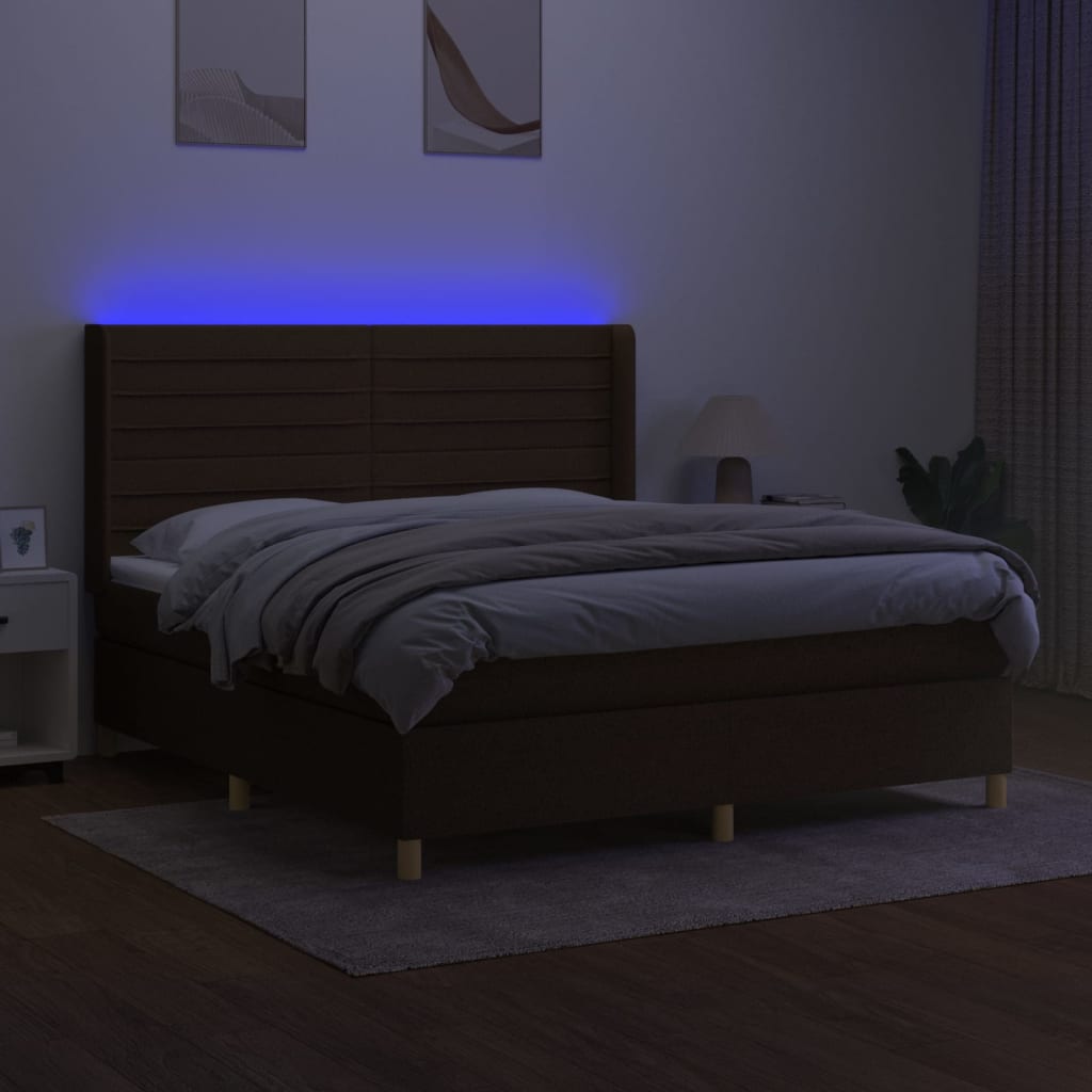 Sommier à lattes de lit matelas et LED Marron foncé 160x200 cm - XIOS