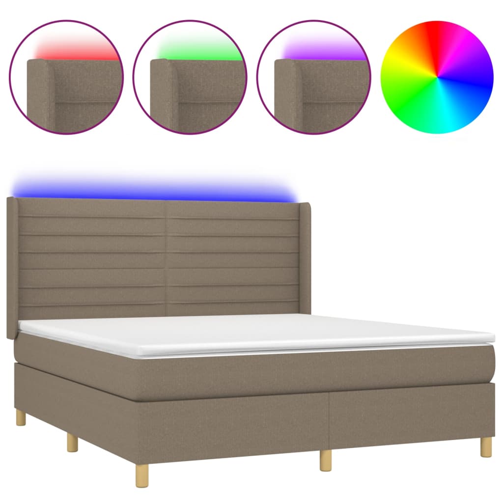 Sommier à lattes de lit matelas et LED Taupe 160x200 cm Tissu - XIOS