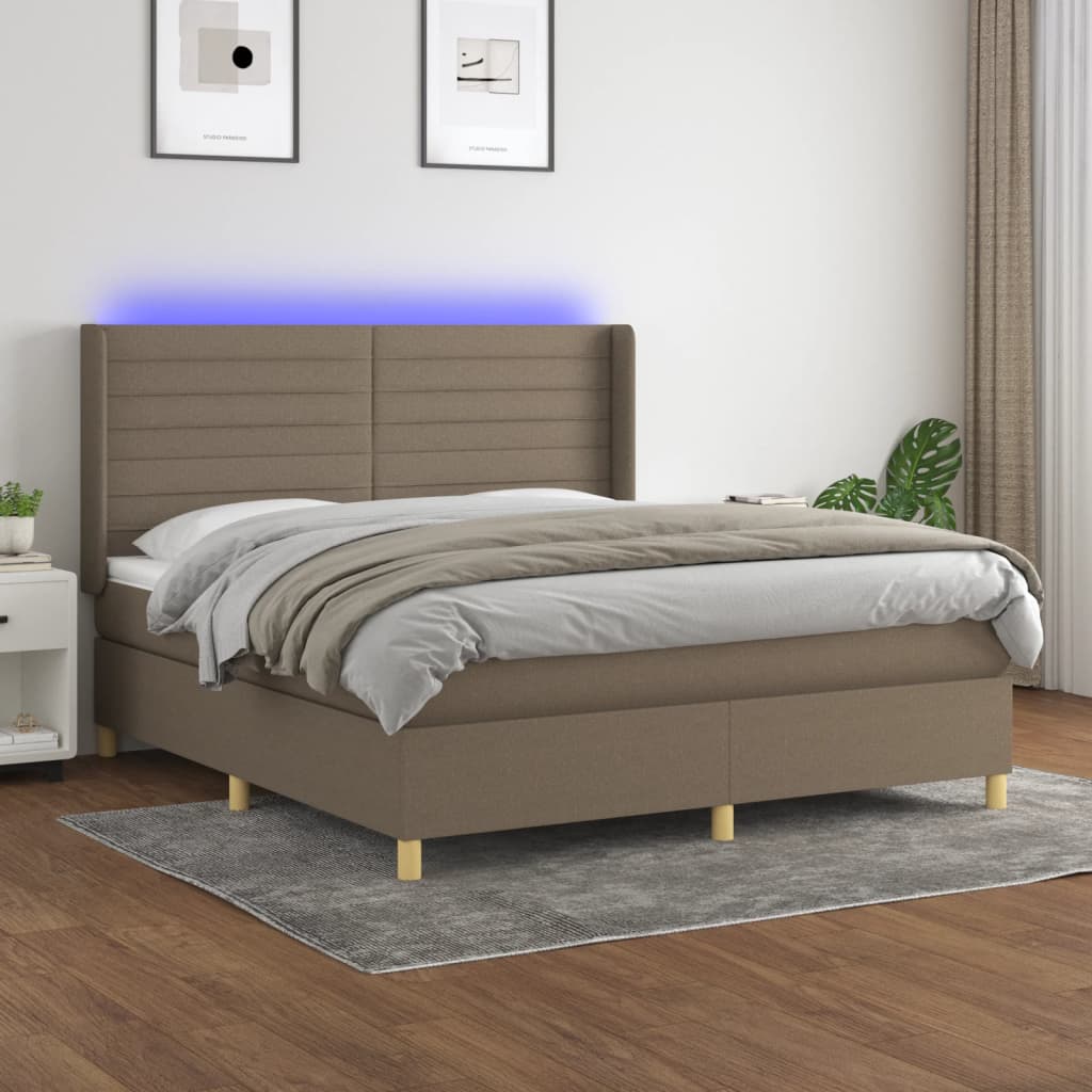Sommier à lattes de lit matelas et LED Taupe 160x200 cm Tissu - XIOS