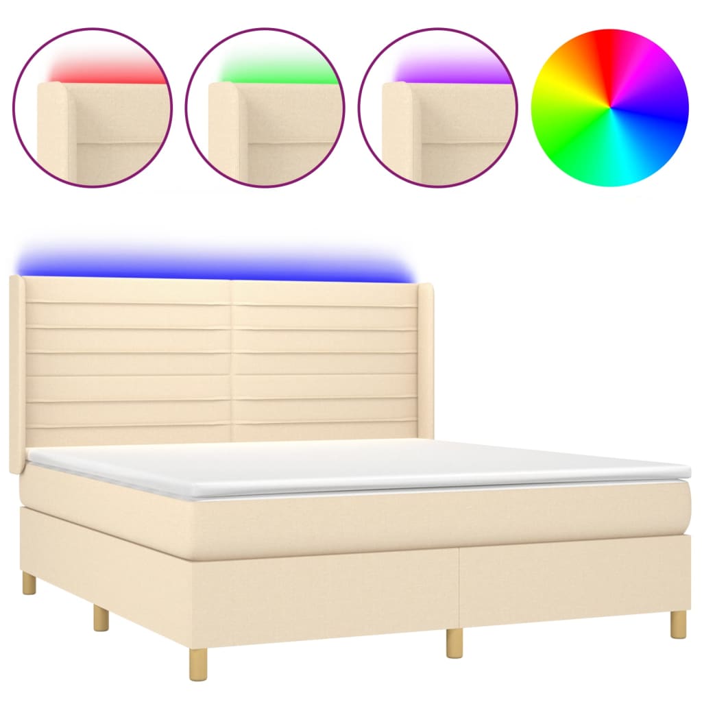 Sommier à lattes de lit matelas et LED Crème 180x200 cm Tissu - XIOS