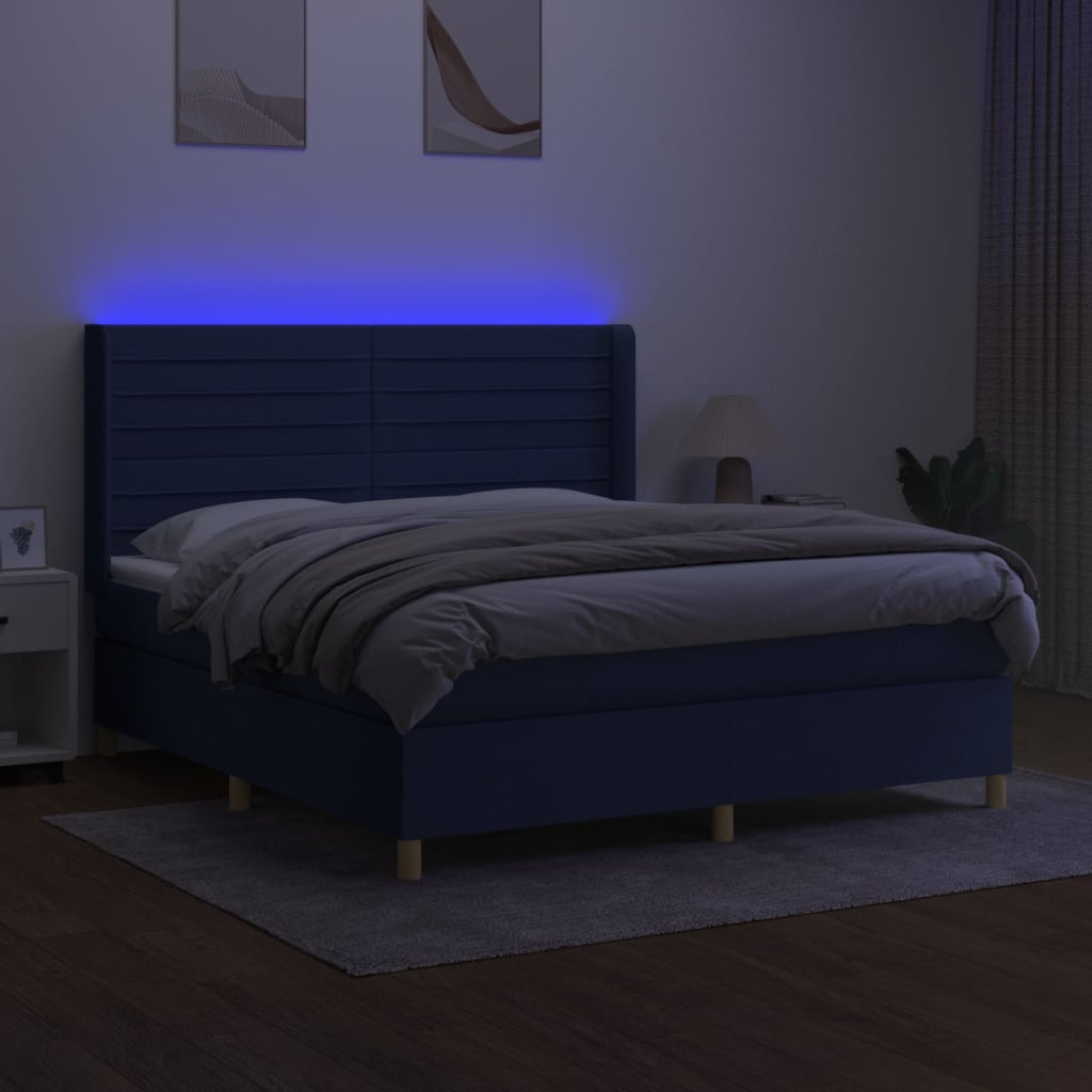 Sommier à lattes de lit matelas et LED Bleu 180x200 cm Tissu - XIOS