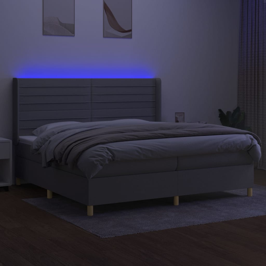 Sommier à lattes de lit matelas LED Gris clair 200x200 cm Tissu - XIOS