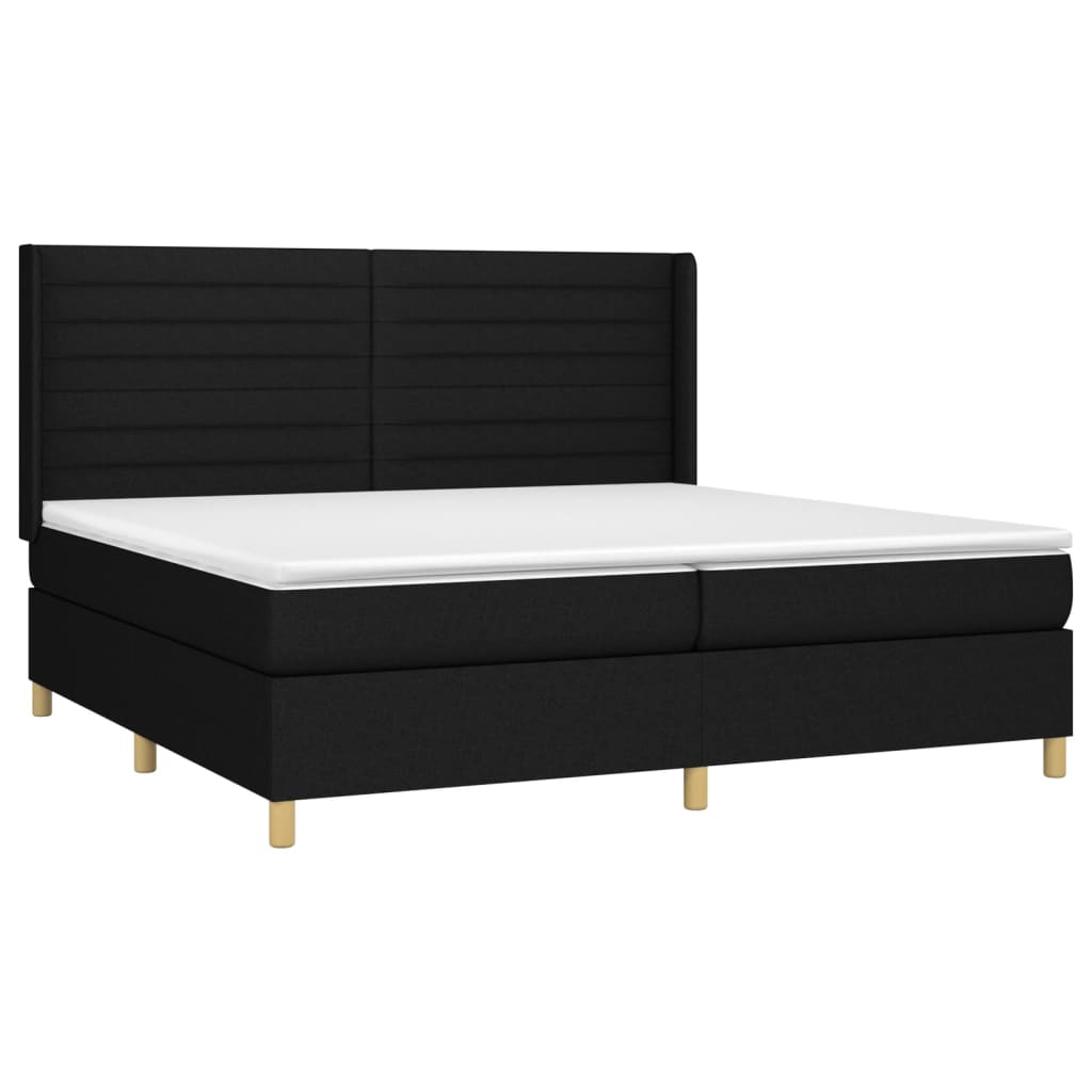 Sommier à lattes de lit et matelas et LED Noir 200x200 cm Tissu - XIOS