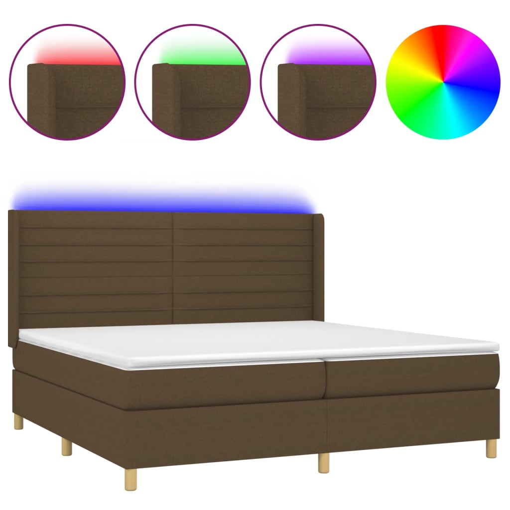 Sommier à lattes de lit matelas et LED Marron foncé 200x200 cm - XIOS