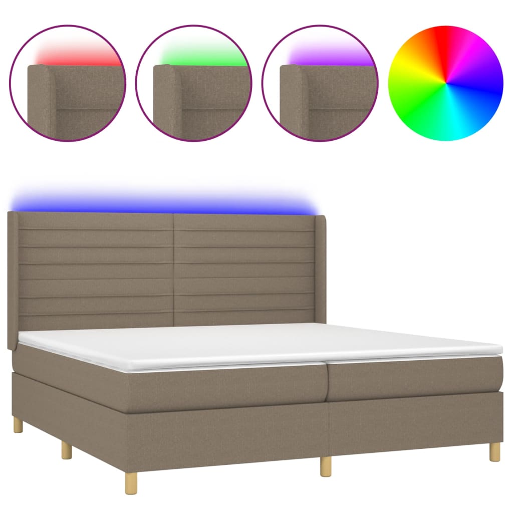 Sommier à lattes de lit matelas et LED Taupe 200x200 cm Tissu - XIOS