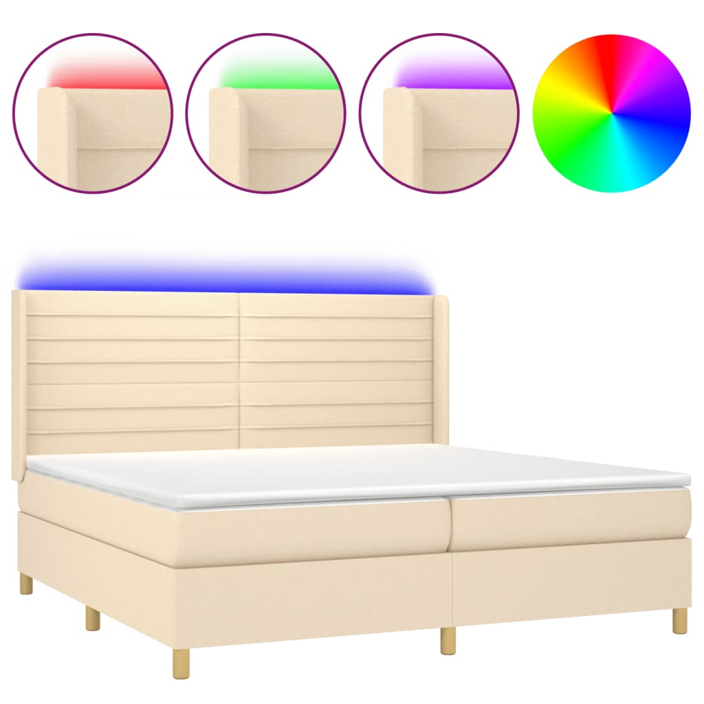 Sommier à lattes de lit matelas et LED Crème 200x200 cm Tissu - XIOS