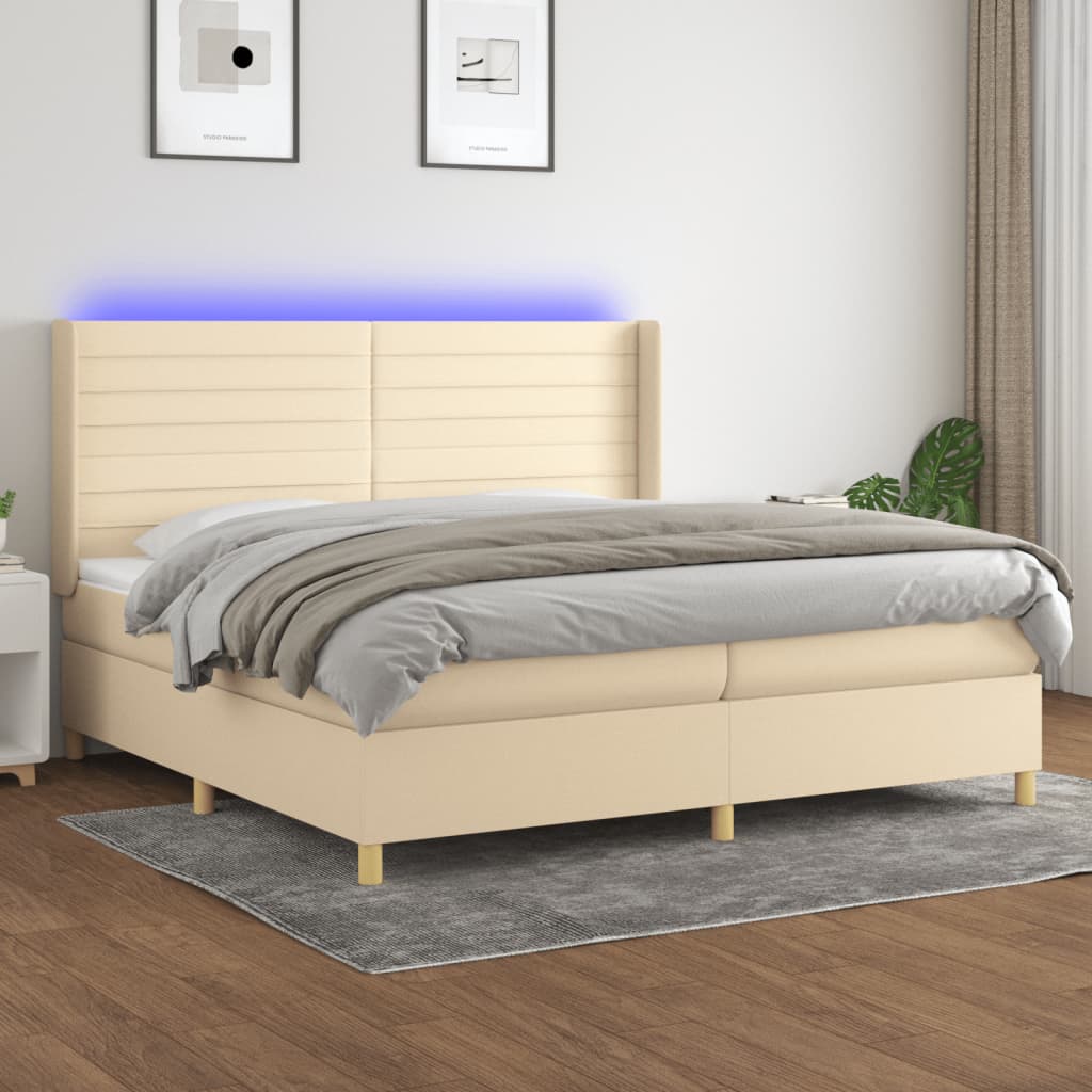 Sommier à lattes de lit matelas et LED Crème 200x200 cm Tissu - XIOS