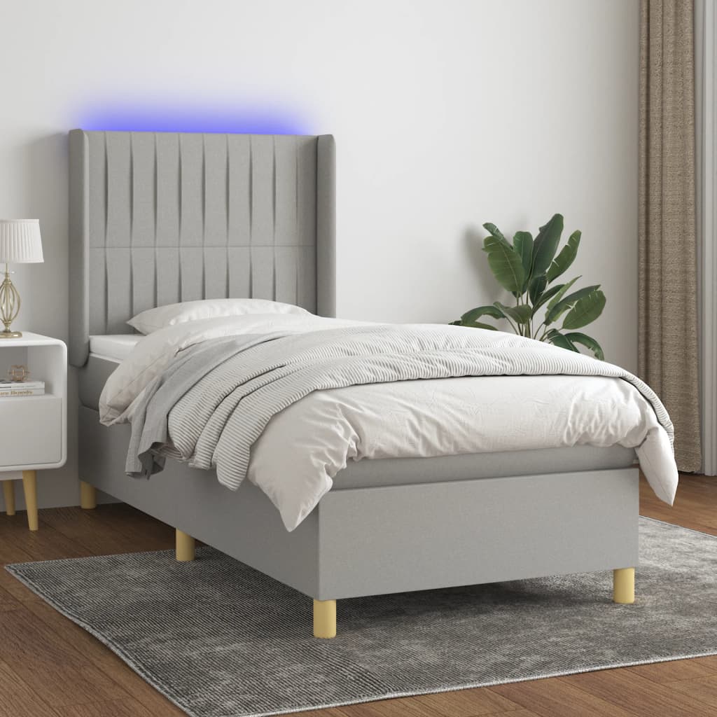 Sommier à lattes de lit matelas LED Gris clair 90x200cm Tissu - XIOS