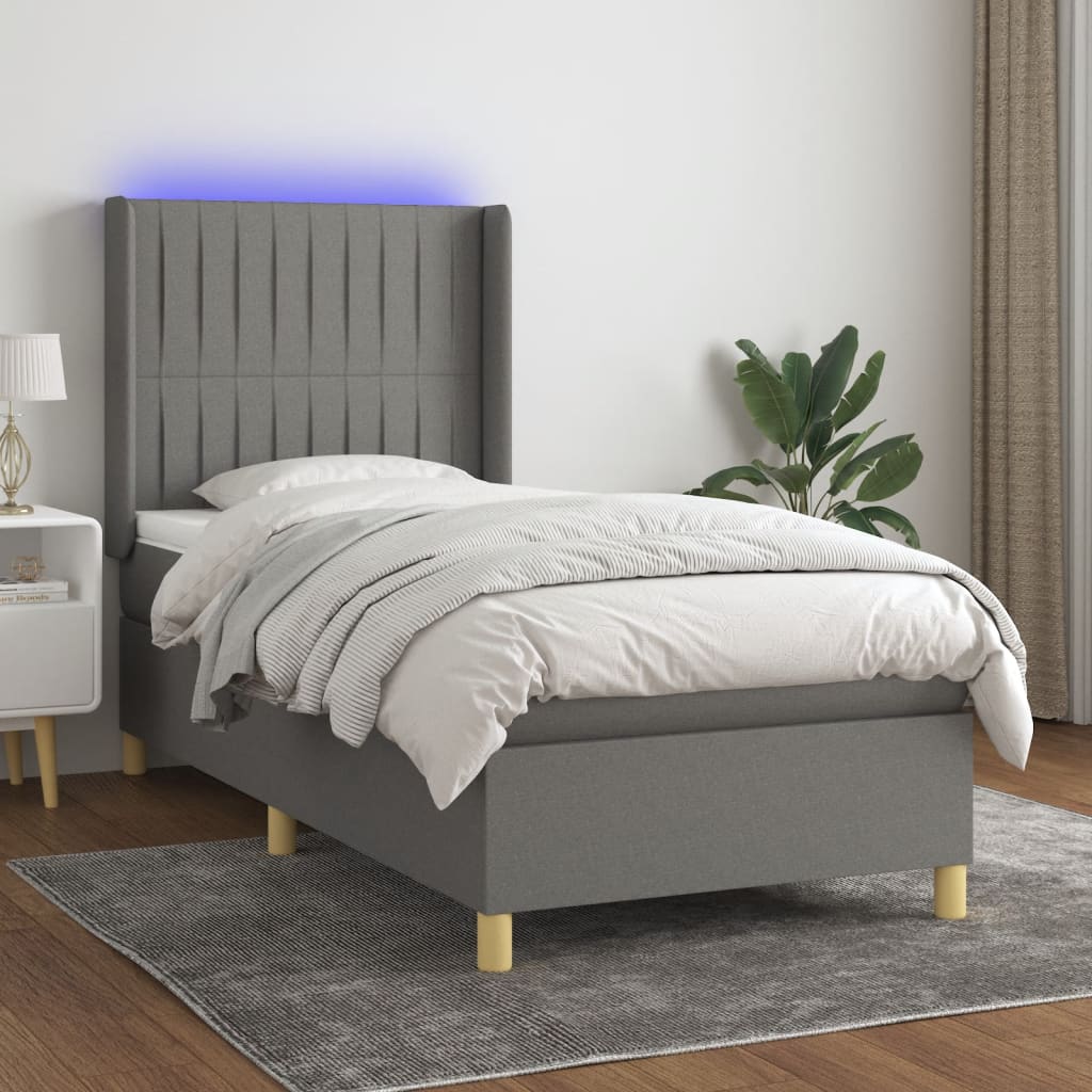 Sommier à lattes de lit matelas LED Gris foncé 90x200cm Tissu - XIOS