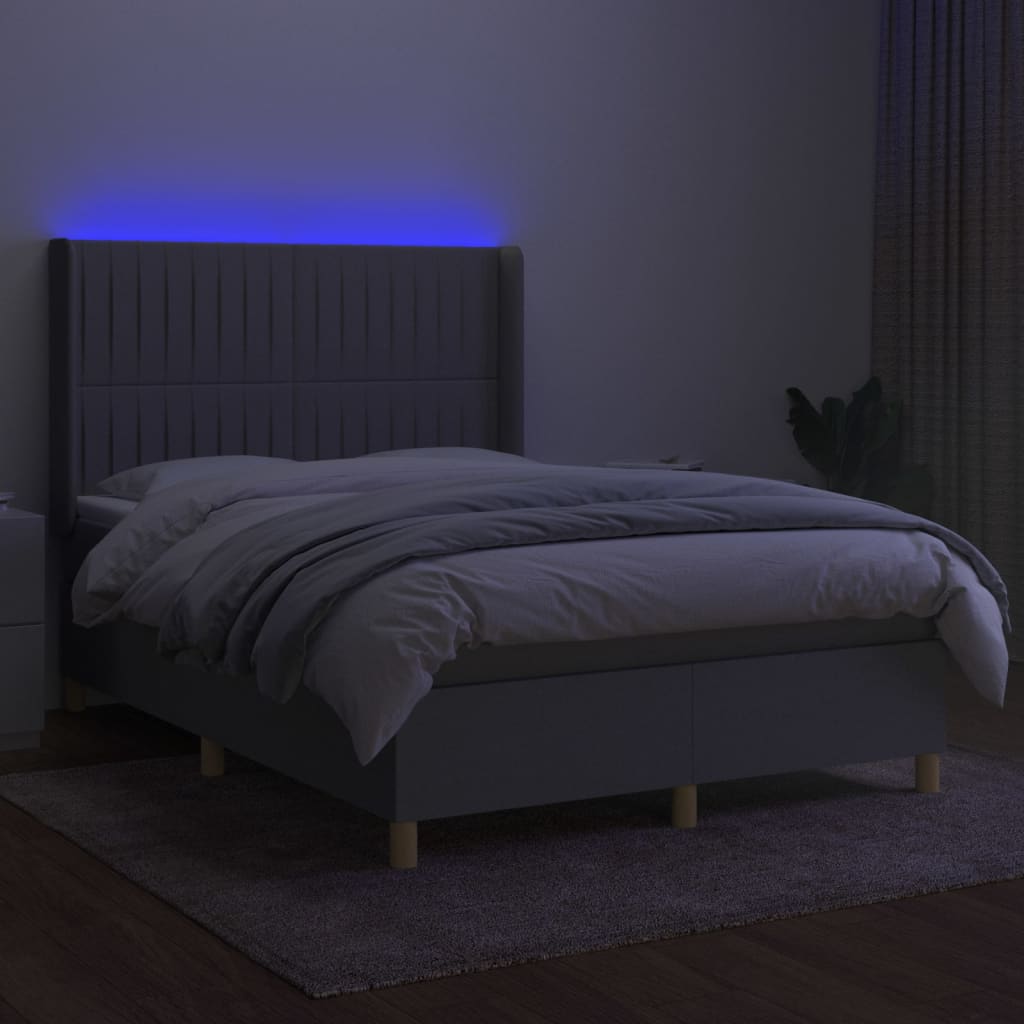 Sommier à lattes de lit matelas LED Gris clair 140x200 cm Tissu - XIOS