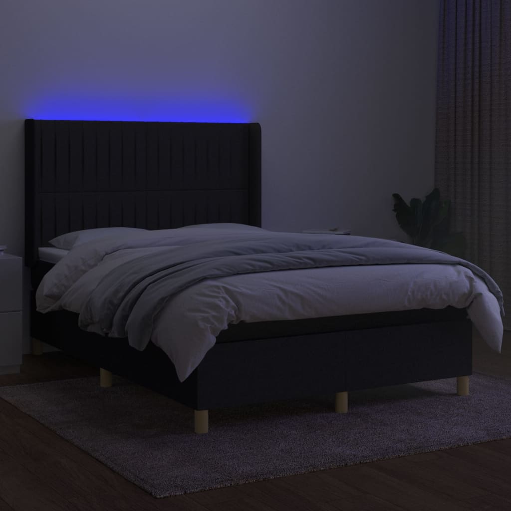 Sommier à lattes de lit matelas et LED Noir 140x200 cm Tissu - XIOS