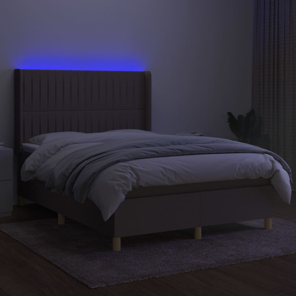 Sommier à lattes de lit matelas et LED Taupe 140x200 cm Tissu - XIOS