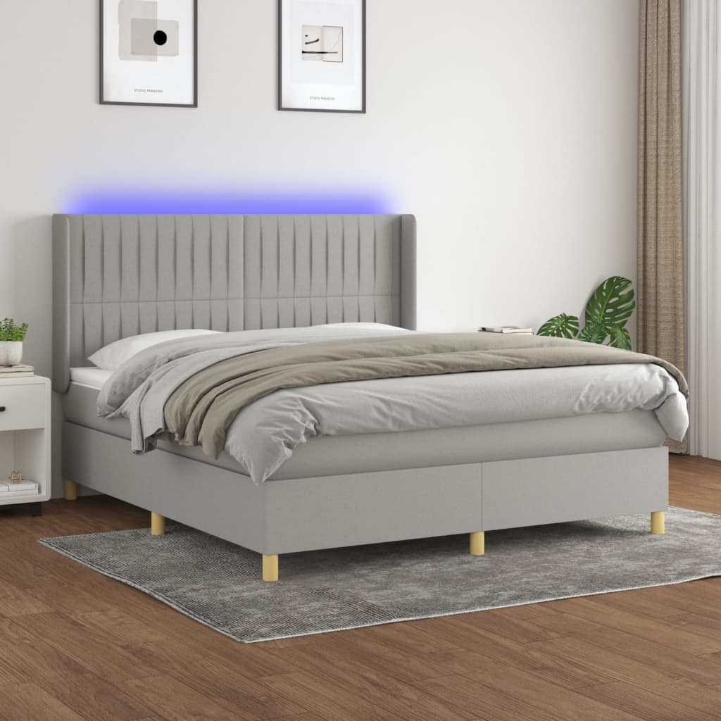Sommier à lattes de lit matelas LED Gris clair 160x200 cm Tissu - XIOS