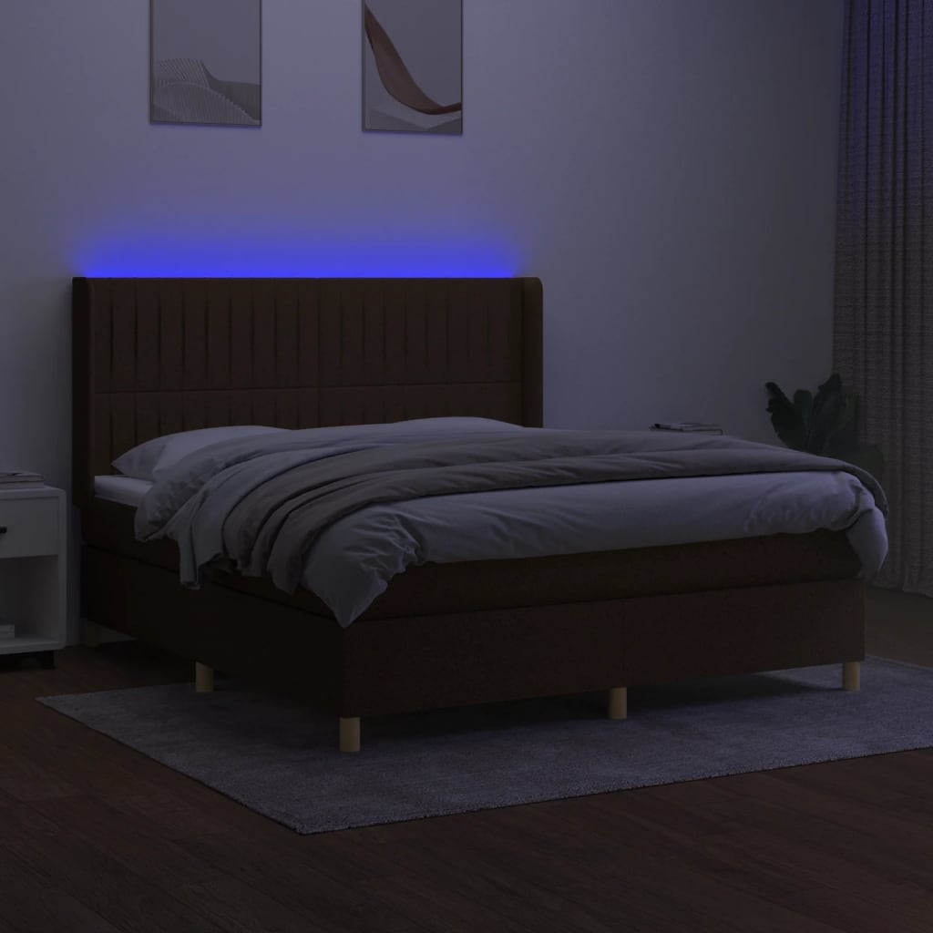 Sommier à lattes de lit matelas et LED Marron foncé 160x200 cm - XIOS