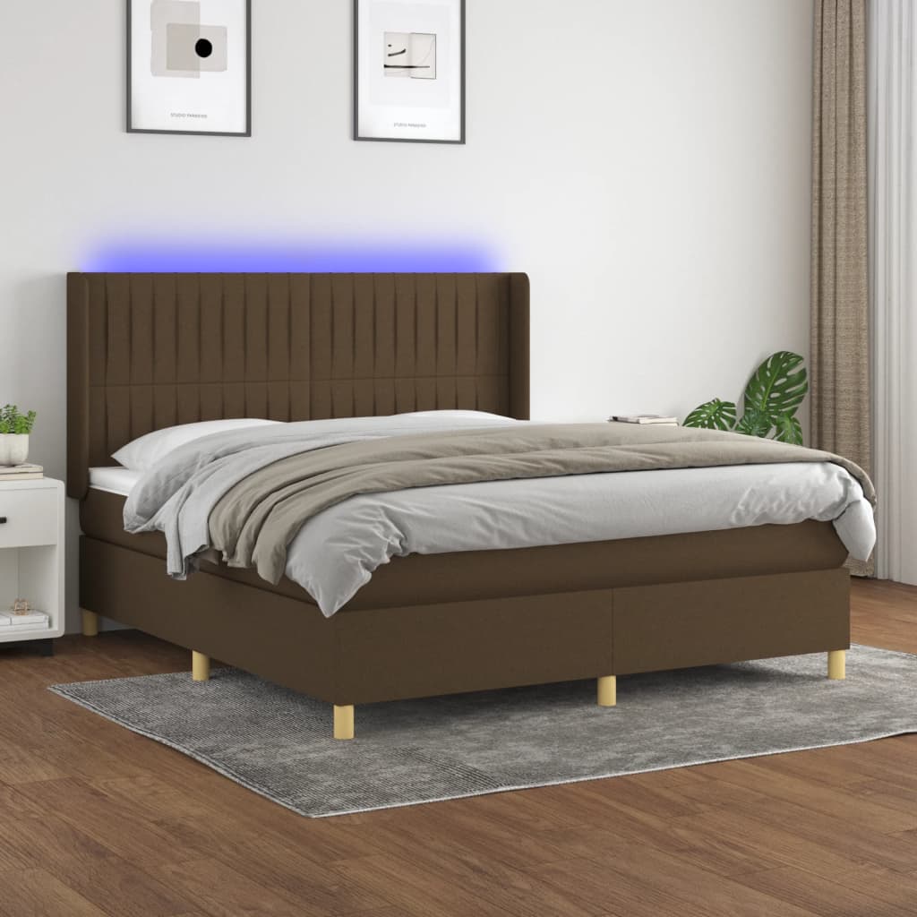 Sommier à lattes de lit matelas et LED Marron foncé 160x200 cm - XIOS