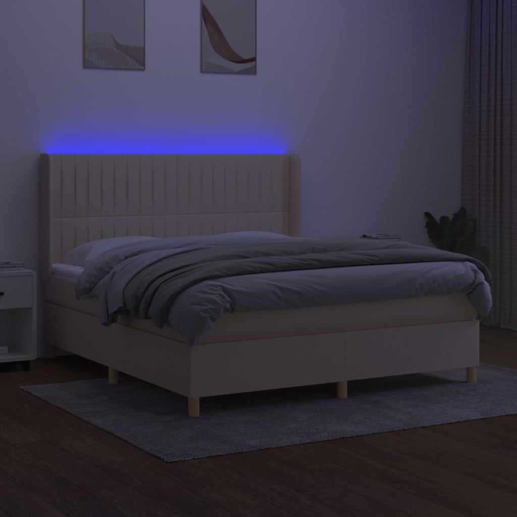 Sommier à lattes de lit matelas et LED Crème 160x200 cm Tissu - XIOS